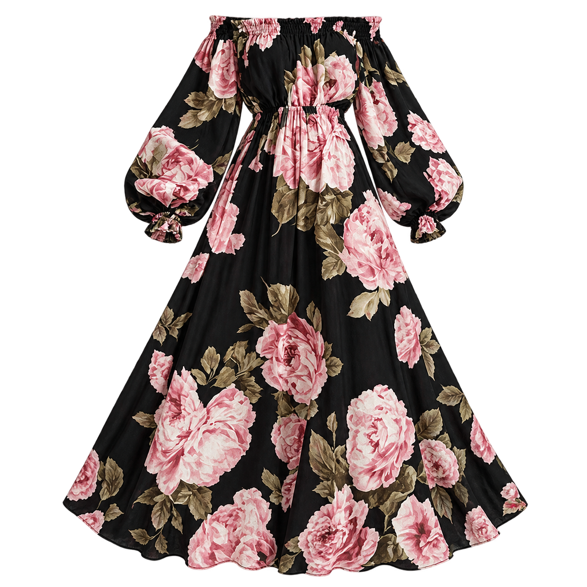Vestido Maxi Floral para Mujer con Escote Descubierto