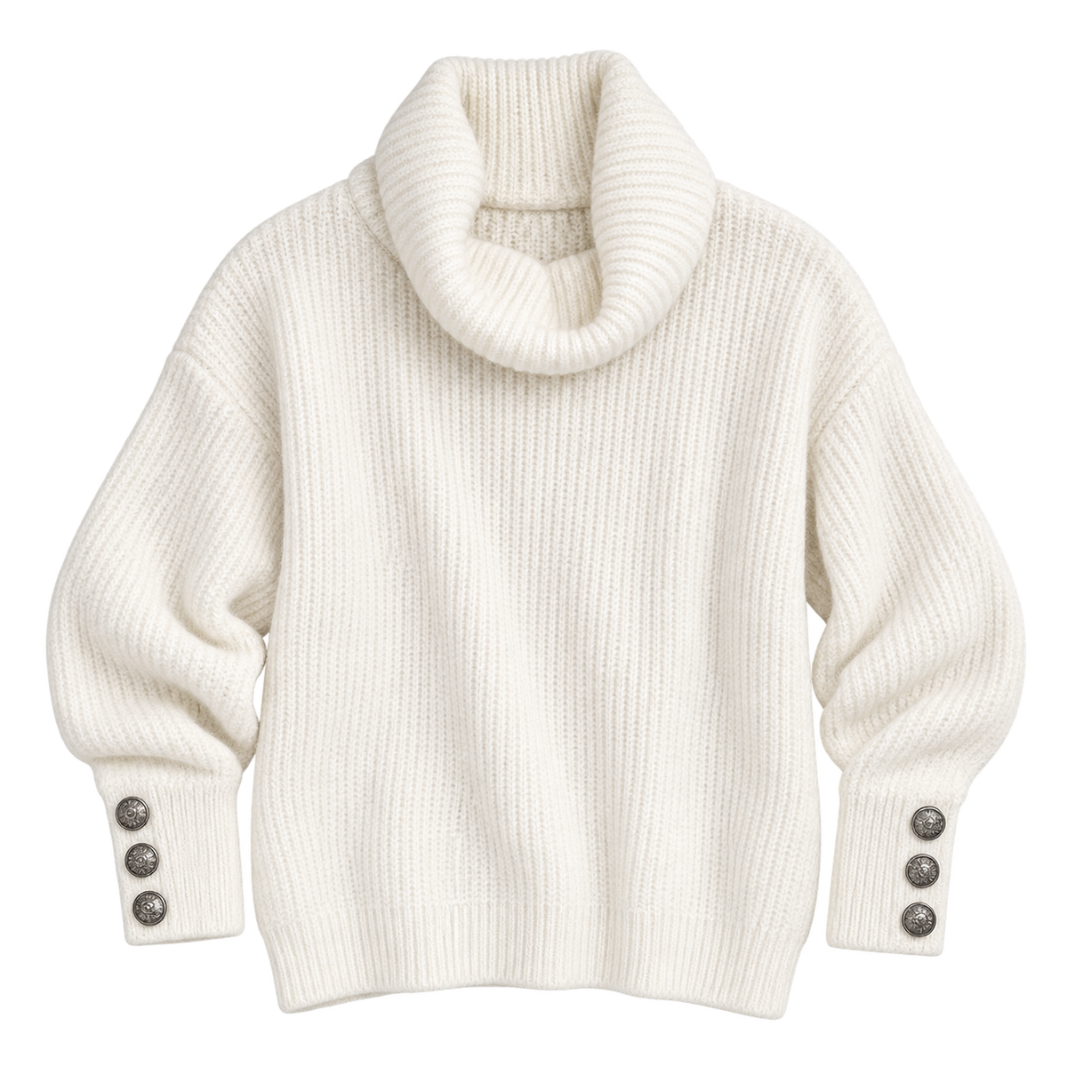 Jersey de punto fino para mujer con cuello alto y detalles de botones
