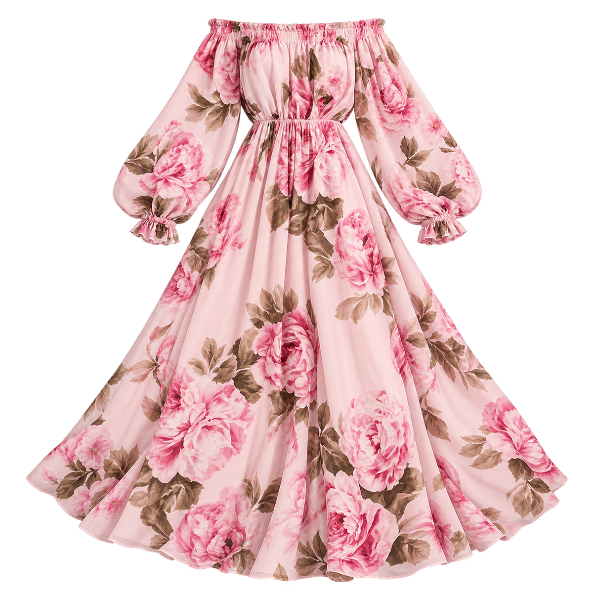 Vestido Maxi Floral para Mujer con Escote Descubierto