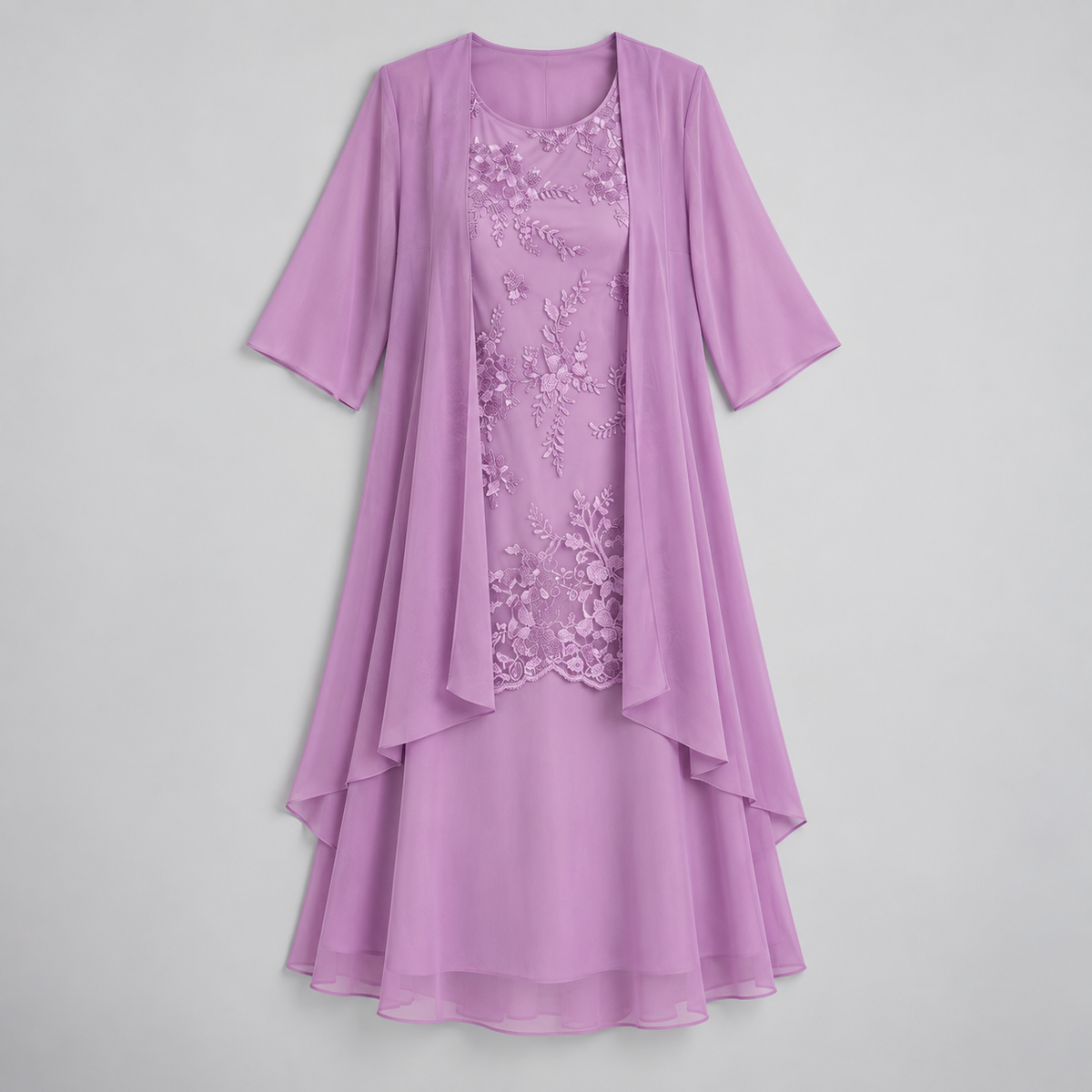 Vestido Largo de Dos Piezas con Encaje y Gasa | Capa Superior Texturizada y Caída Fluida | Estilo Romántico para Eventos Especiales