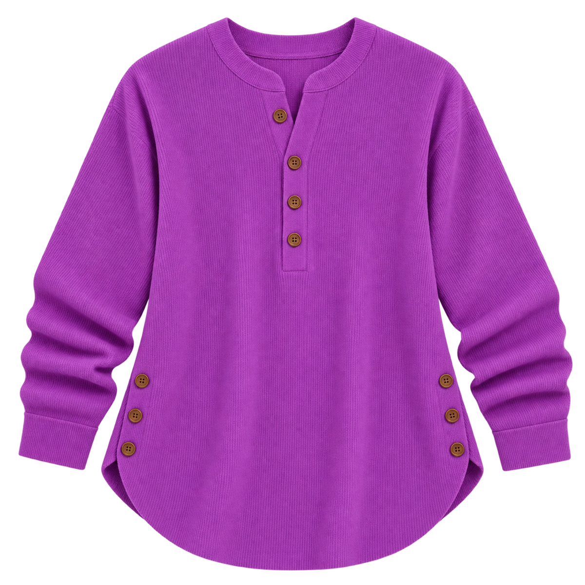 Suéter de punto Henley largo para mujer | Ajuste relajado | Detalles de botones laterales, tapeta de botones flexible | Casual elegante