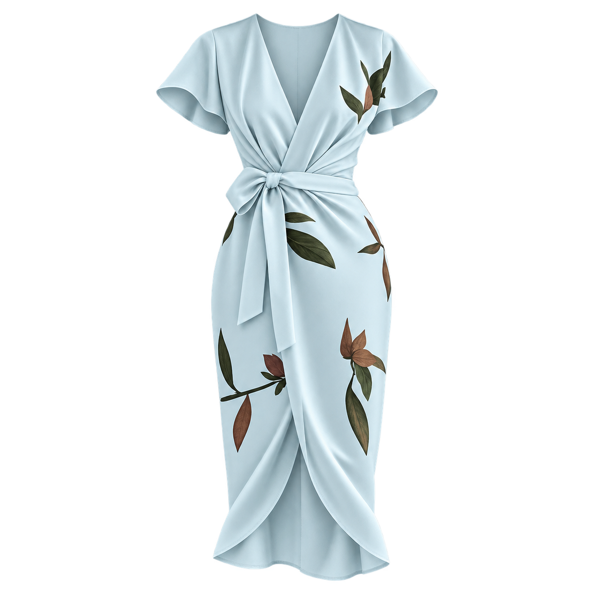 Vestido midi para mujer con parte delantera cruzada y cinturón de lazo