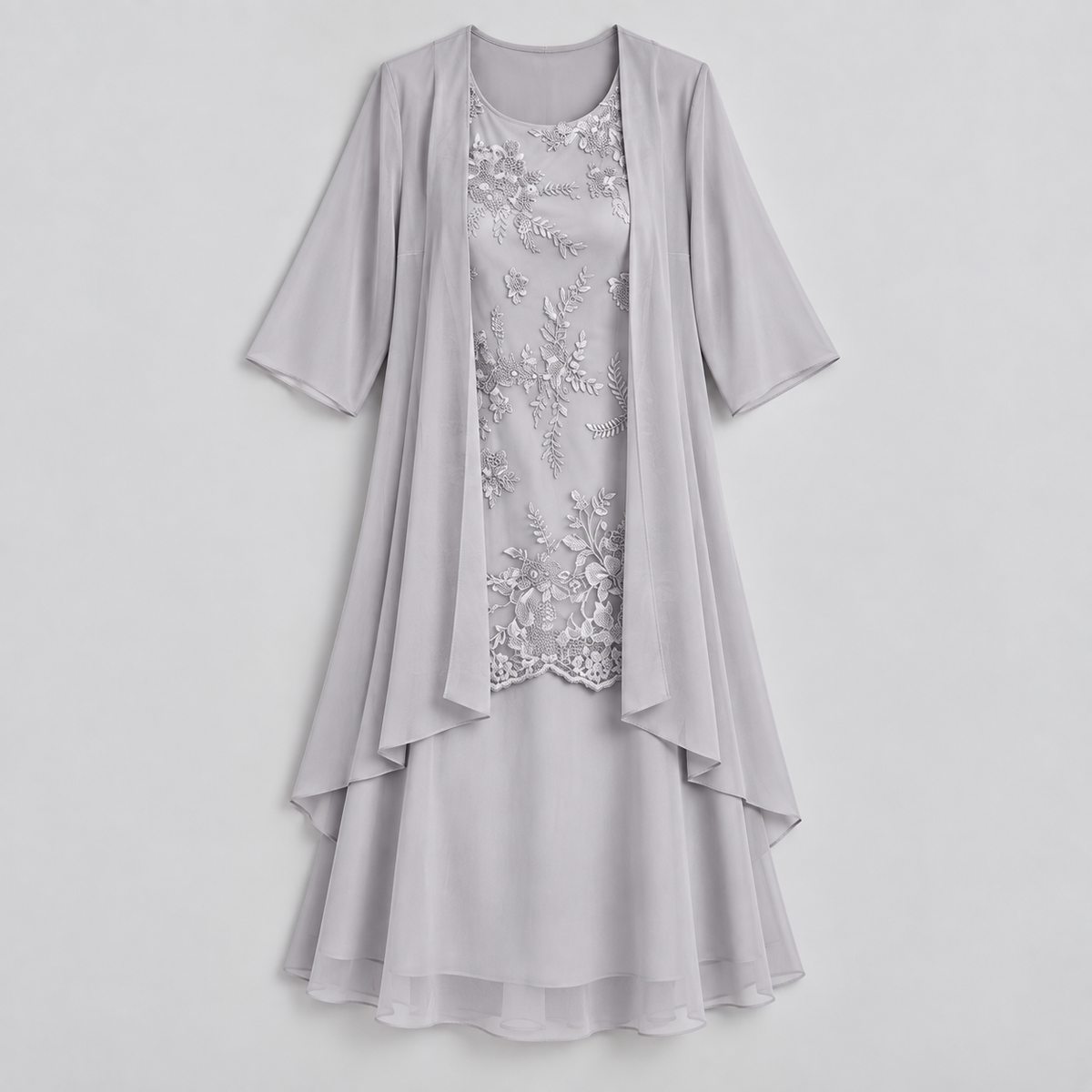 Vestido Largo de Dos Piezas con Encaje y Gasa | Capa Superior Texturizada y Caída Fluida | Estilo Romántico para Eventos Especiales