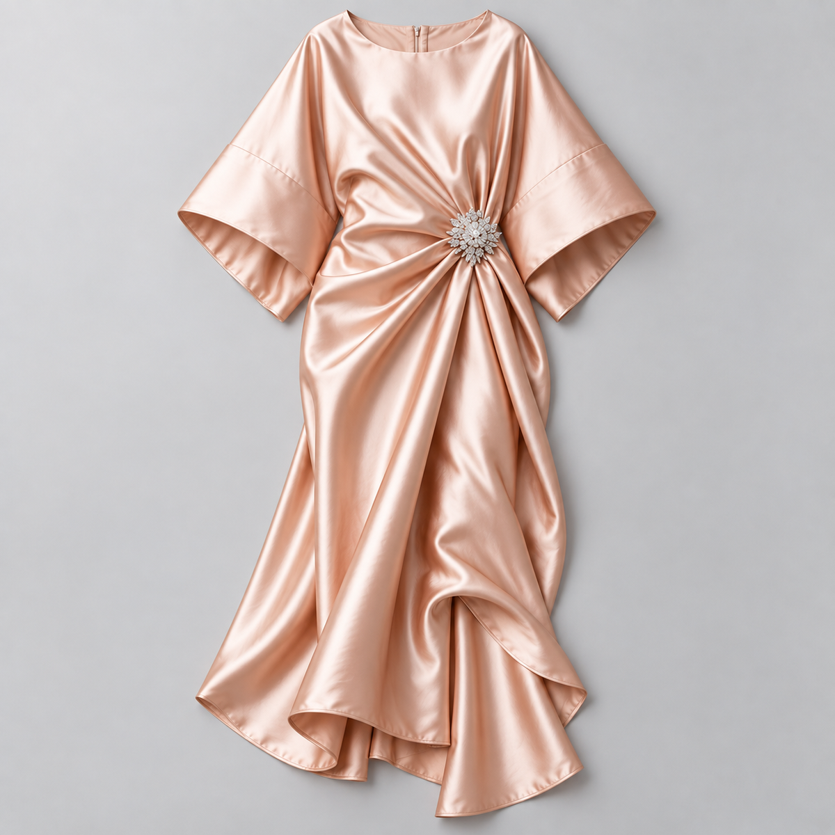 Vestido Midi Cruzado y Acampanado con Mangas Amplias | Corte Fluido y Femenino | Estilo para Bodas y Eventos Especiales