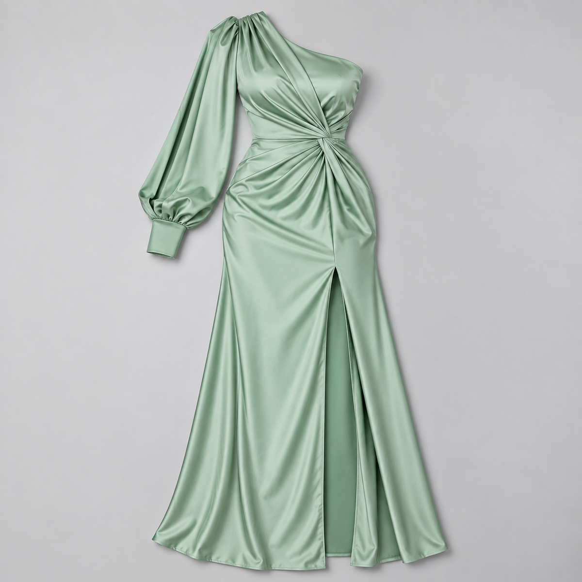 Vestido de Invitada de Boda de Un Solo Hombro | Drapeado y Abertura Frontal | Superficie Sedosa para Eventos Especiales