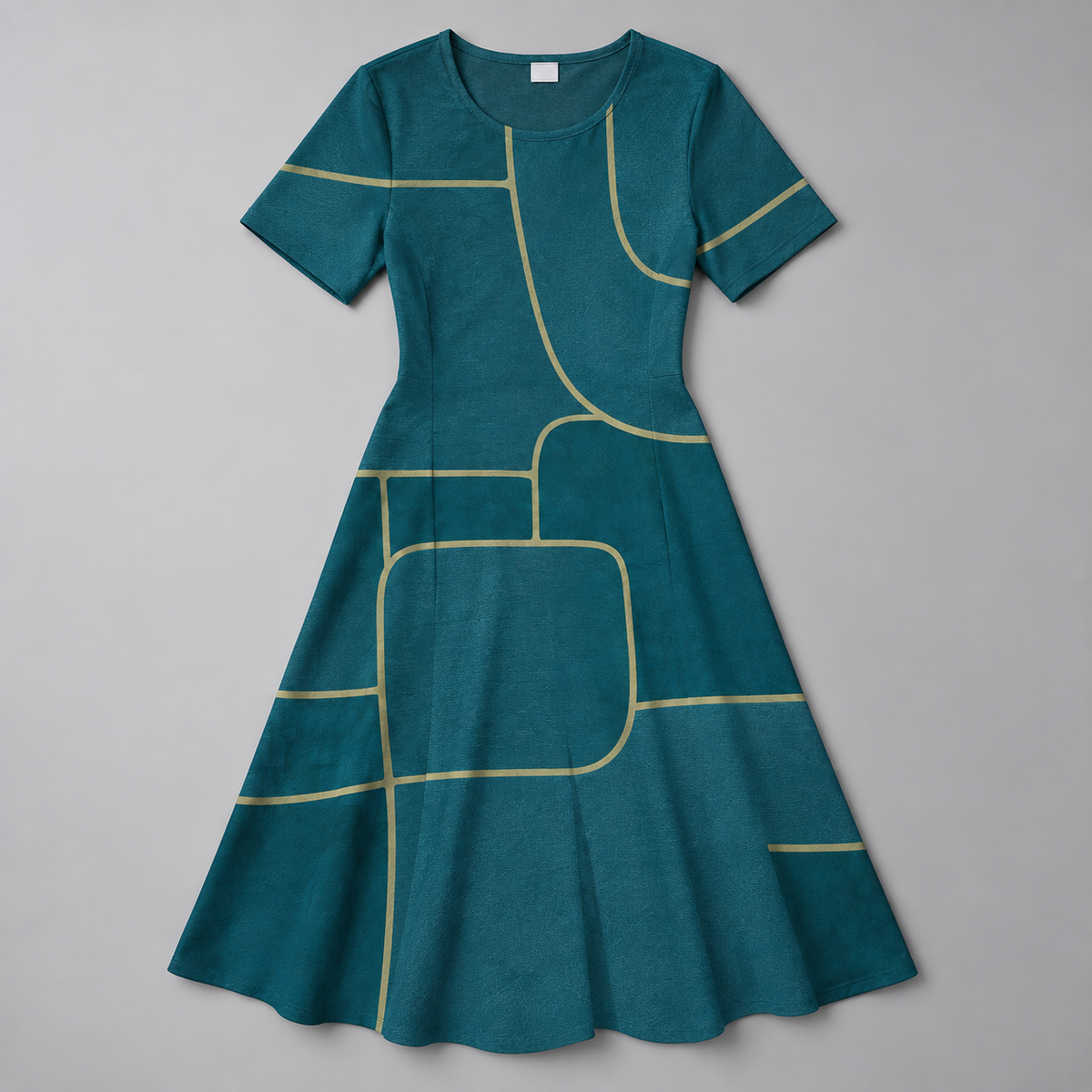Vestido Trapecio con Estampado Geométrico y Manga Corta | Mezcla de Algodón Suave | Corte Cómodo para Primavera y Verano