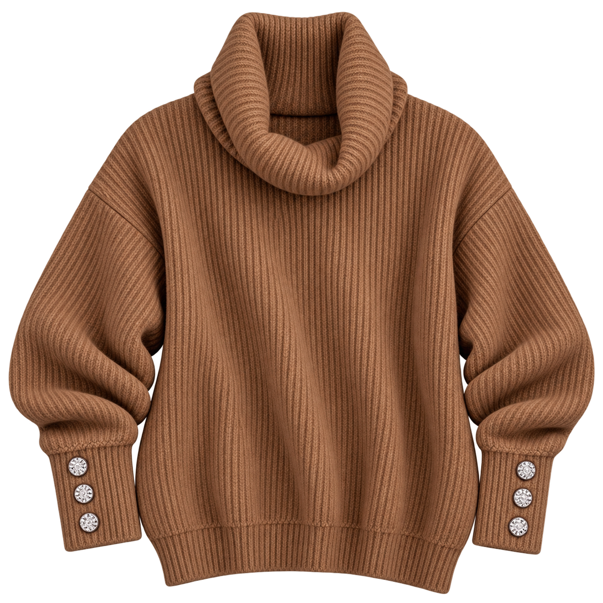 Jersey de punto fino para mujer con cuello alto y detalles de botones