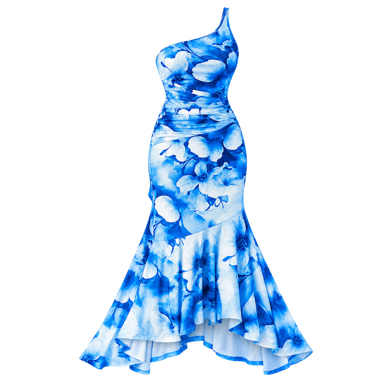 Vestido de Mujer con Estampado Floral, Hombro Único y Dobladillo Asimétrico
