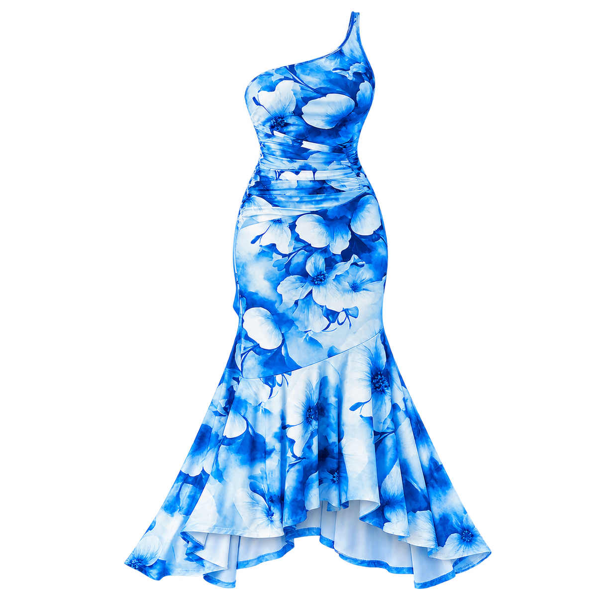 Vestido de Mujer con Estampado Floral, Hombro Único y Dobladillo Asimétrico