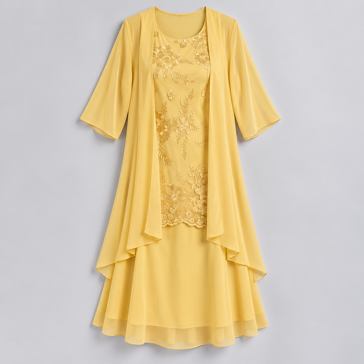 Vestido Largo de Dos Piezas con Encaje y Gasa | Capa Superior Texturizada y Caída Fluida | Estilo Romántico para Eventos Especiales