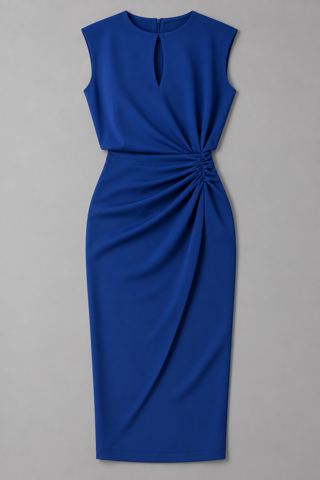 Vestido Midi con Drapeado Lateral y Escote con Abertura | Corte Elástico y Fluido | Estilo Moderno para Eventos y Oficina