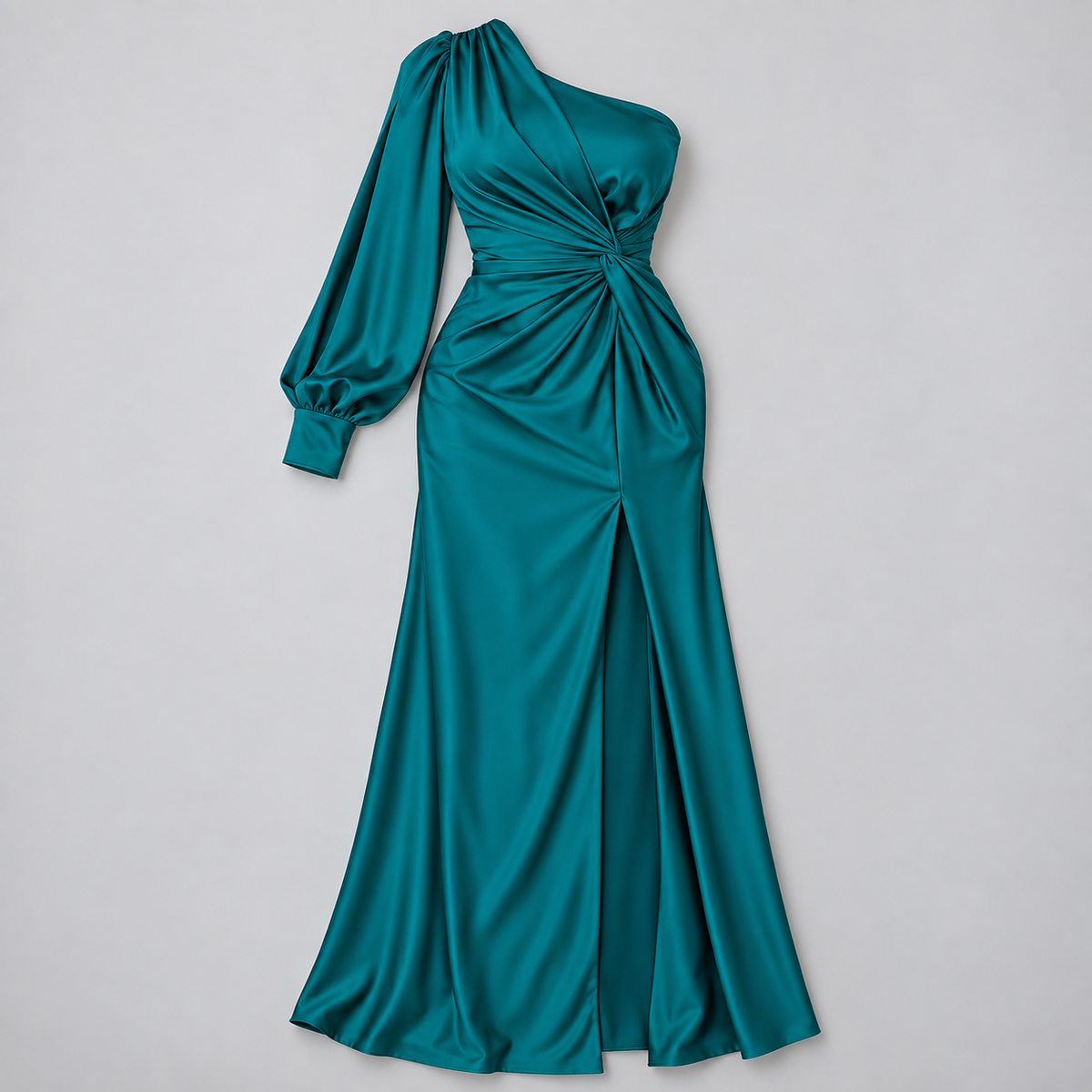 Vestido de Invitada de Boda de Un Solo Hombro | Drapeado y Abertura Frontal | Superficie Sedosa para Eventos Especiales