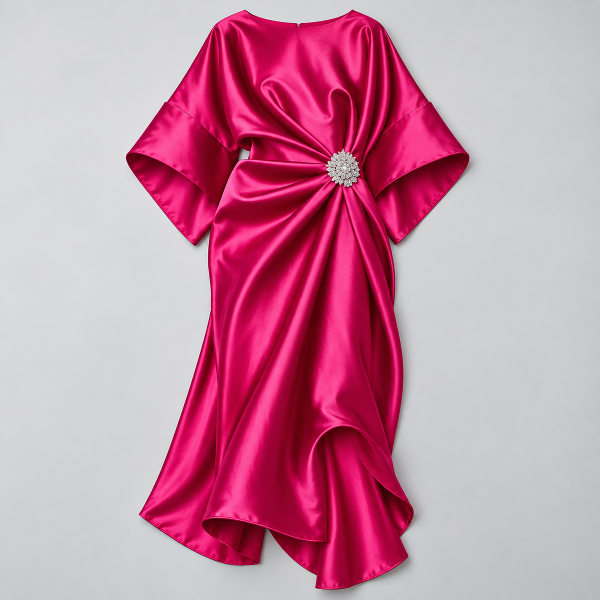 Vestido Midi Cruzado y Acampanado con Mangas Amplias | Corte Fluido y Femenino | Estilo para Bodas y Eventos Especiales