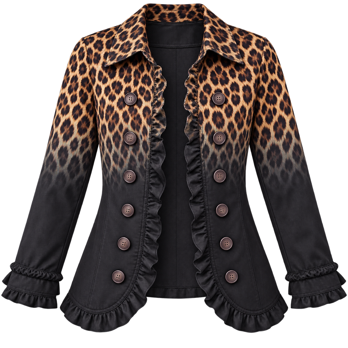 Blazer de mujer en mezcla de algodón con volantes y doble botonadura
