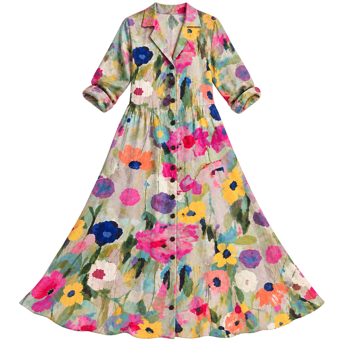 Vestido largo para mujer con escote en V y estampado de flores