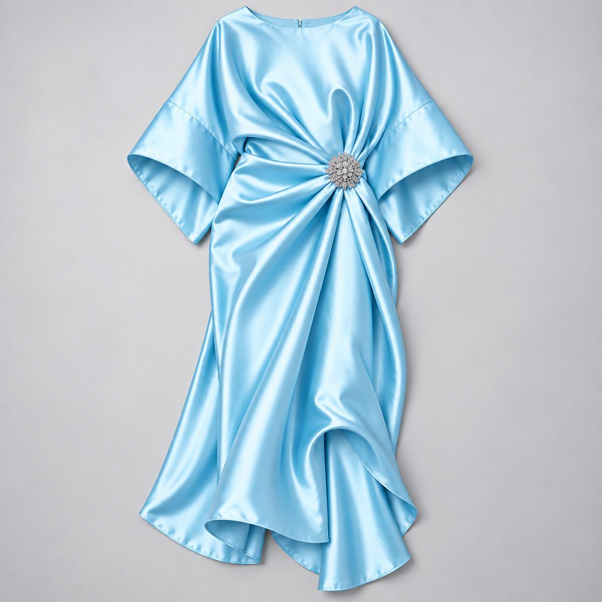Vestido Midi Cruzado y Acampanado con Mangas Amplias | Corte Fluido y Femenino | Estilo para Bodas y Eventos Especiales