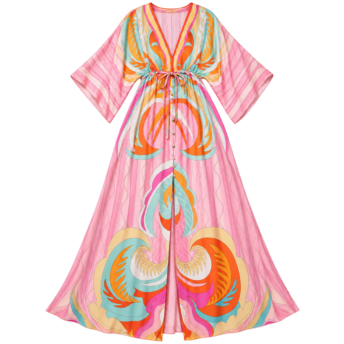 Women's Maxi Dress with V-Neck and Adjustable Belt