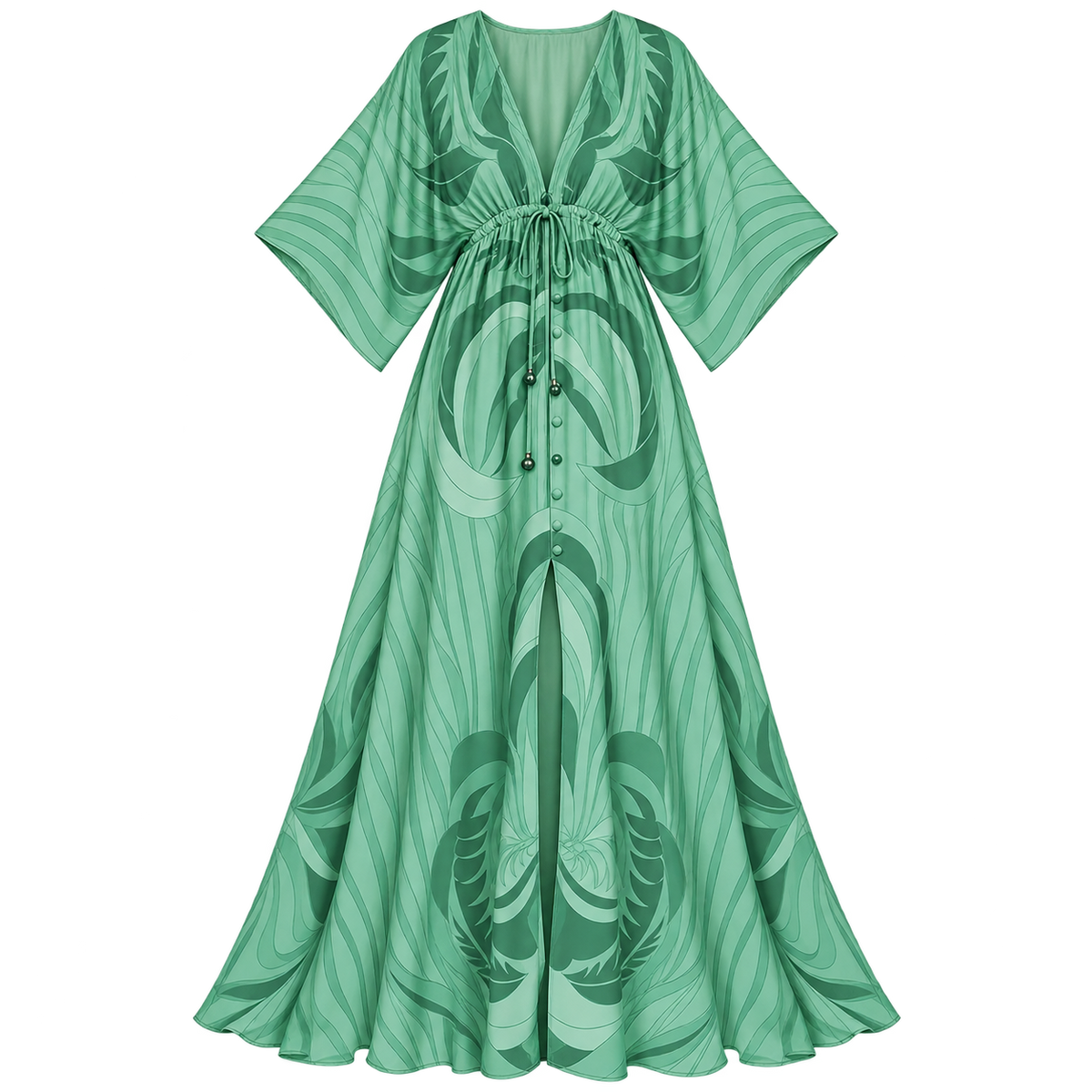 Women's Maxi Dress with V-Neck and Adjustable Belt