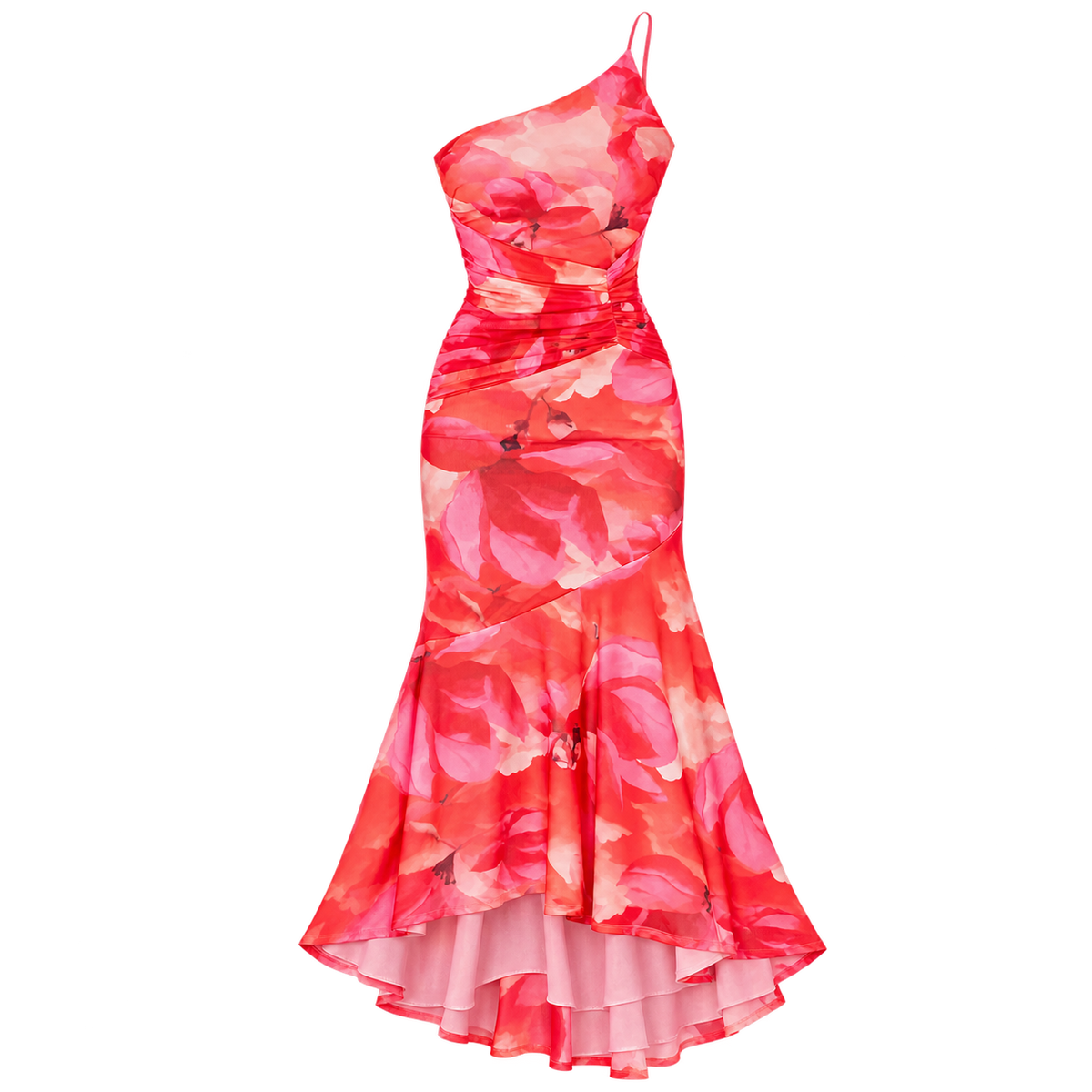 Vestido de Mujer con Estampado Floral, Hombro Único y Dobladillo Asimétrico