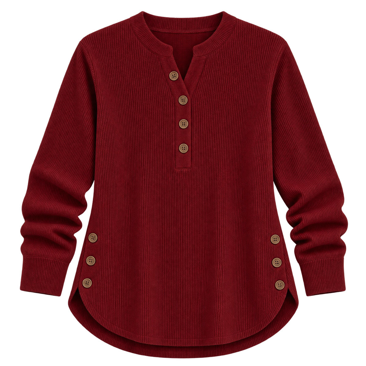 Suéter de punto Henley largo para mujer | Ajuste relajado | Detalles de botones laterales, tapeta de botones flexible | Casual elegante