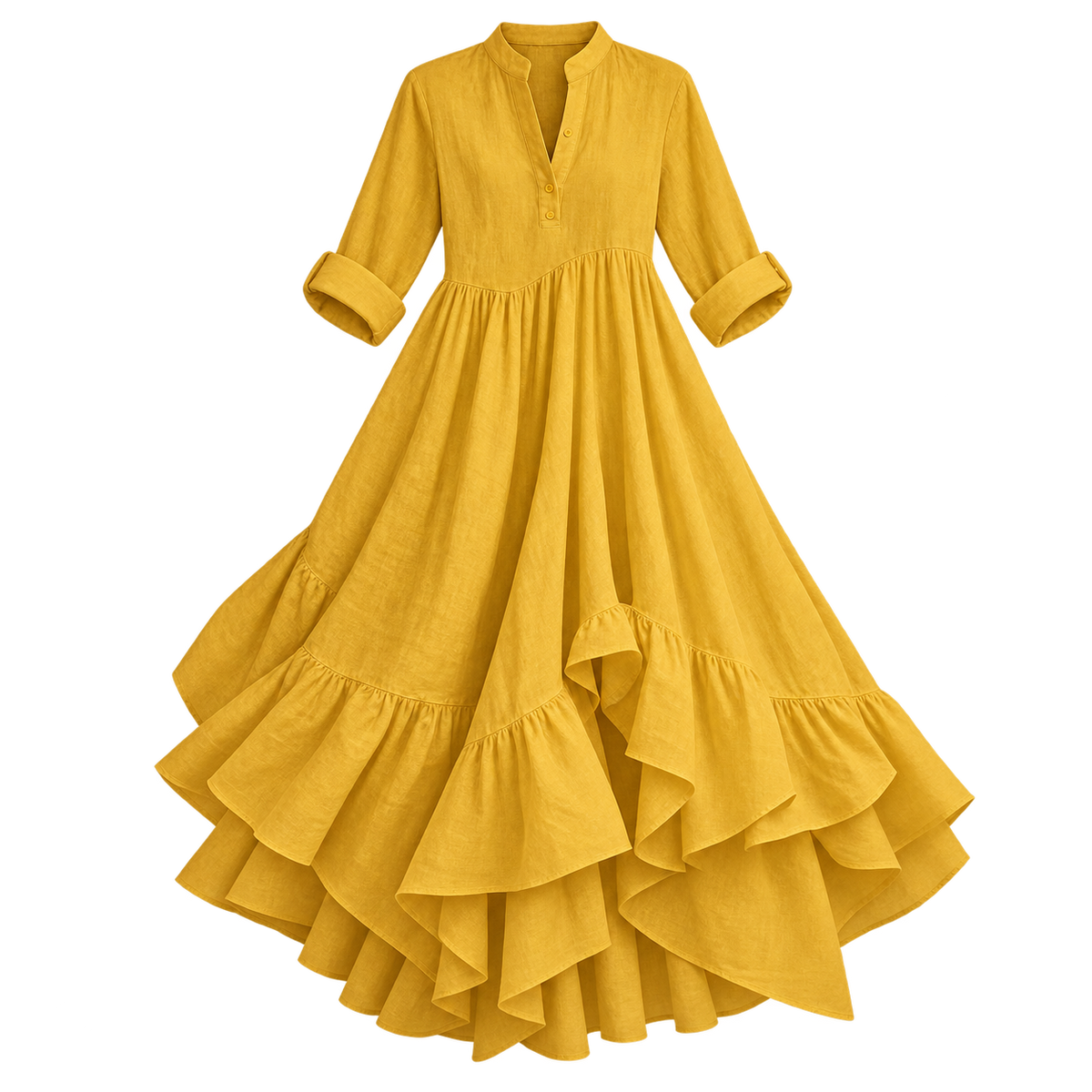 Vestido largo de mujer con escote en V y falda fluida