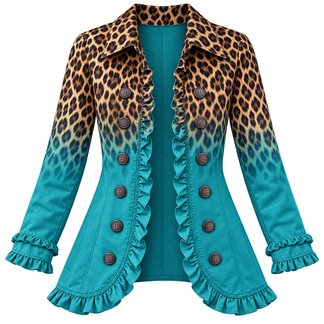 Blazer de mujer en mezcla de algodón con volantes y doble botonadura