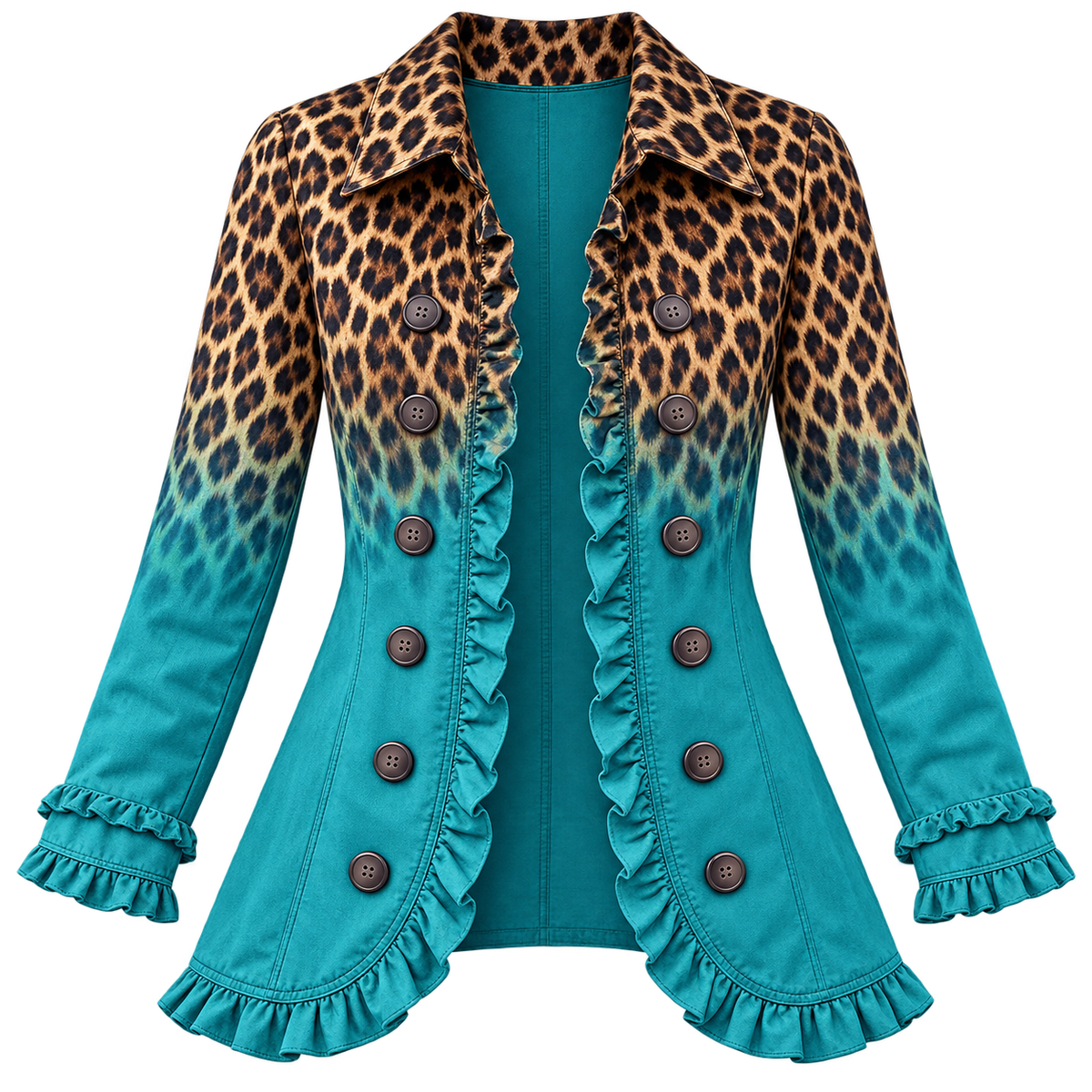 Blazer de mujer en mezcla de algodón con volantes y doble botonadura