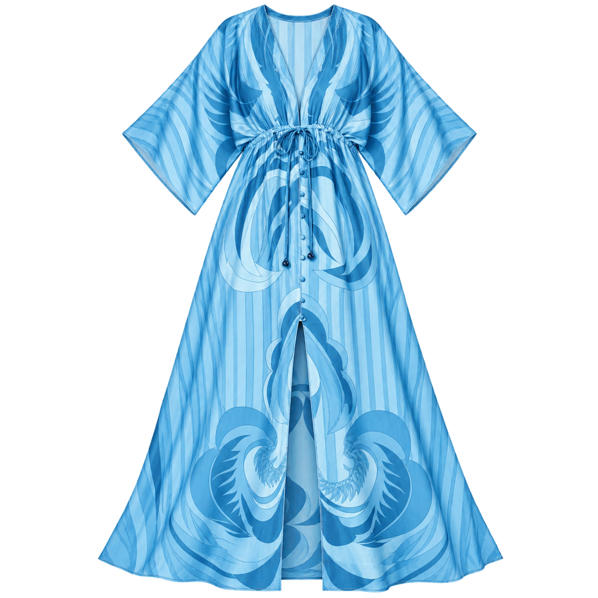 Women's Maxi Dress with V-Neck and Adjustable Belt