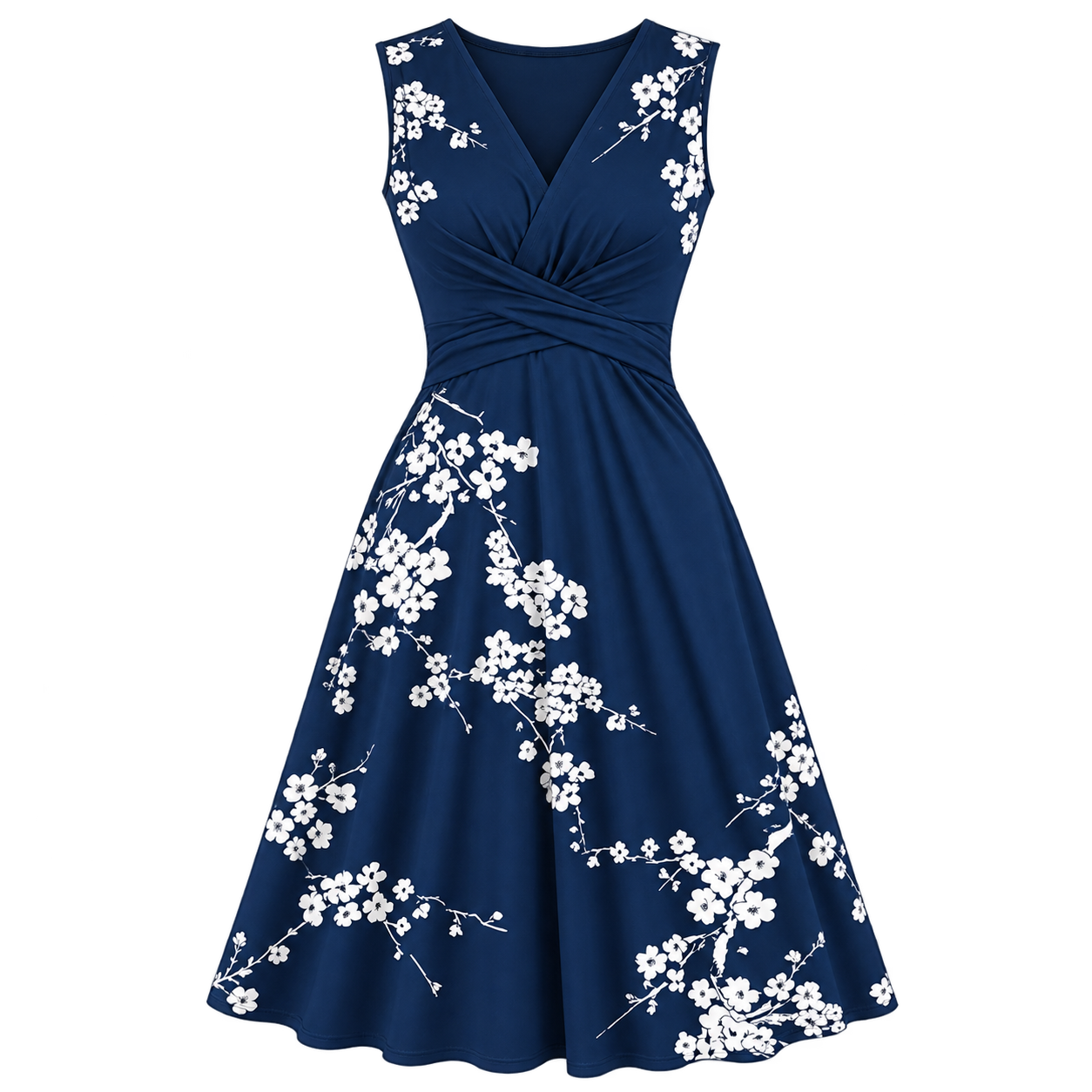 Vestido midi de mujer con escote en V y corte entallado