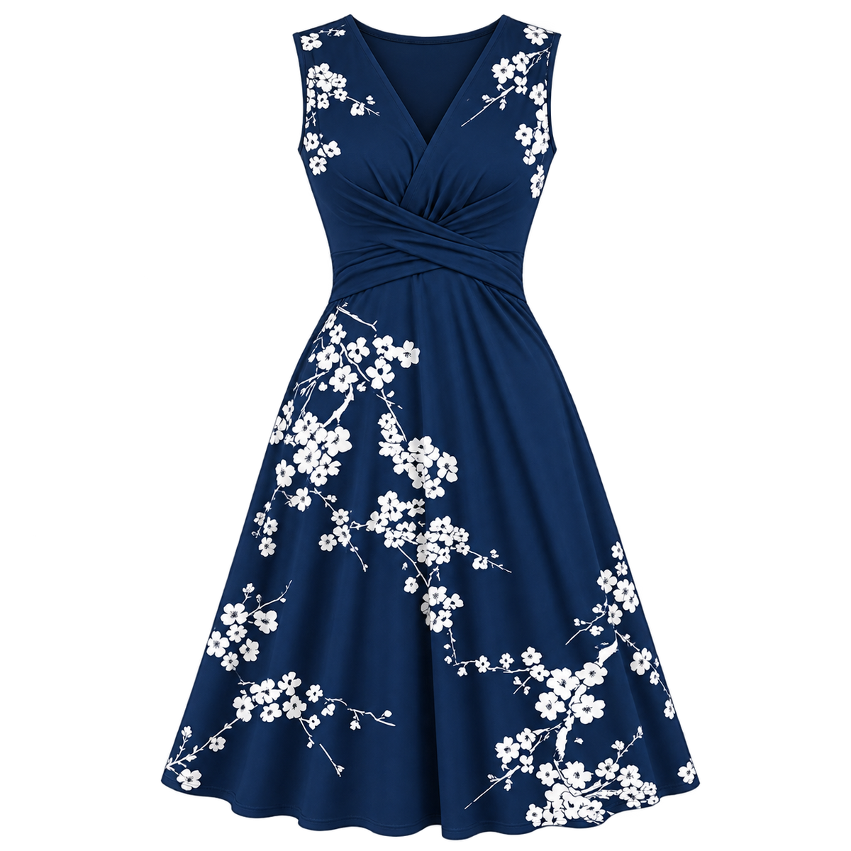 Vestido midi de mujer con escote en V y corte entallado