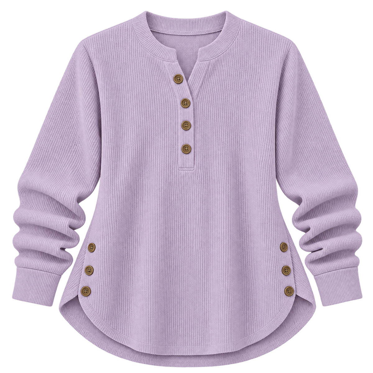 Suéter de punto Henley largo para mujer | Ajuste relajado | Detalles de botones laterales, tapeta de botones flexible | Casual elegante