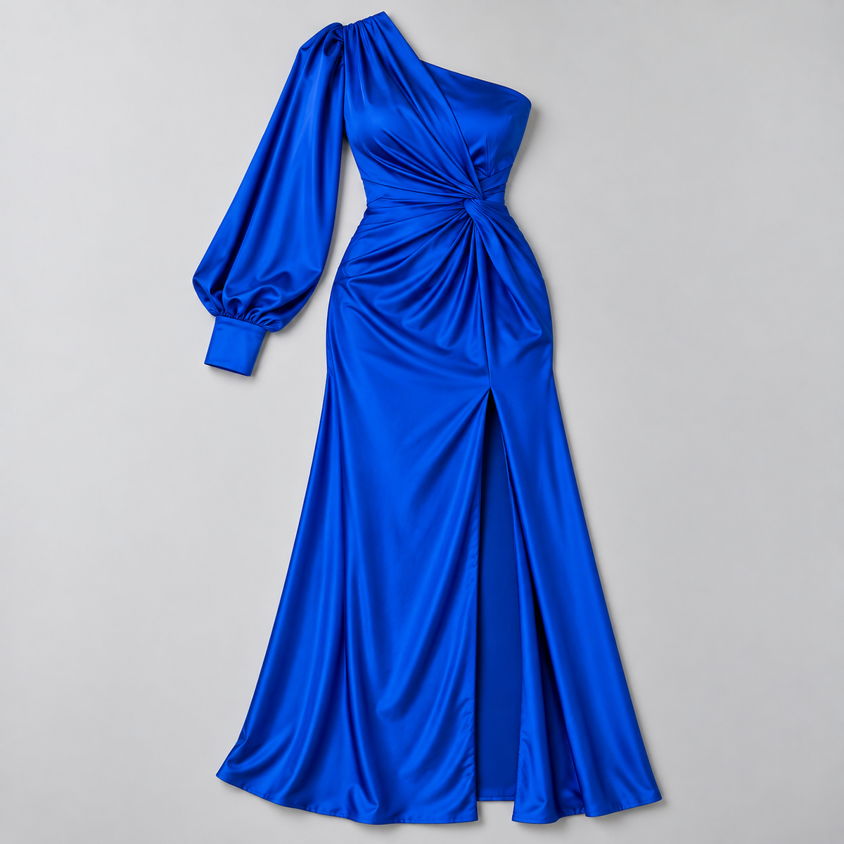 Vestido de Invitada de Boda de Un Solo Hombro | Drapeado y Abertura Frontal | Superficie Sedosa para Eventos Especiales