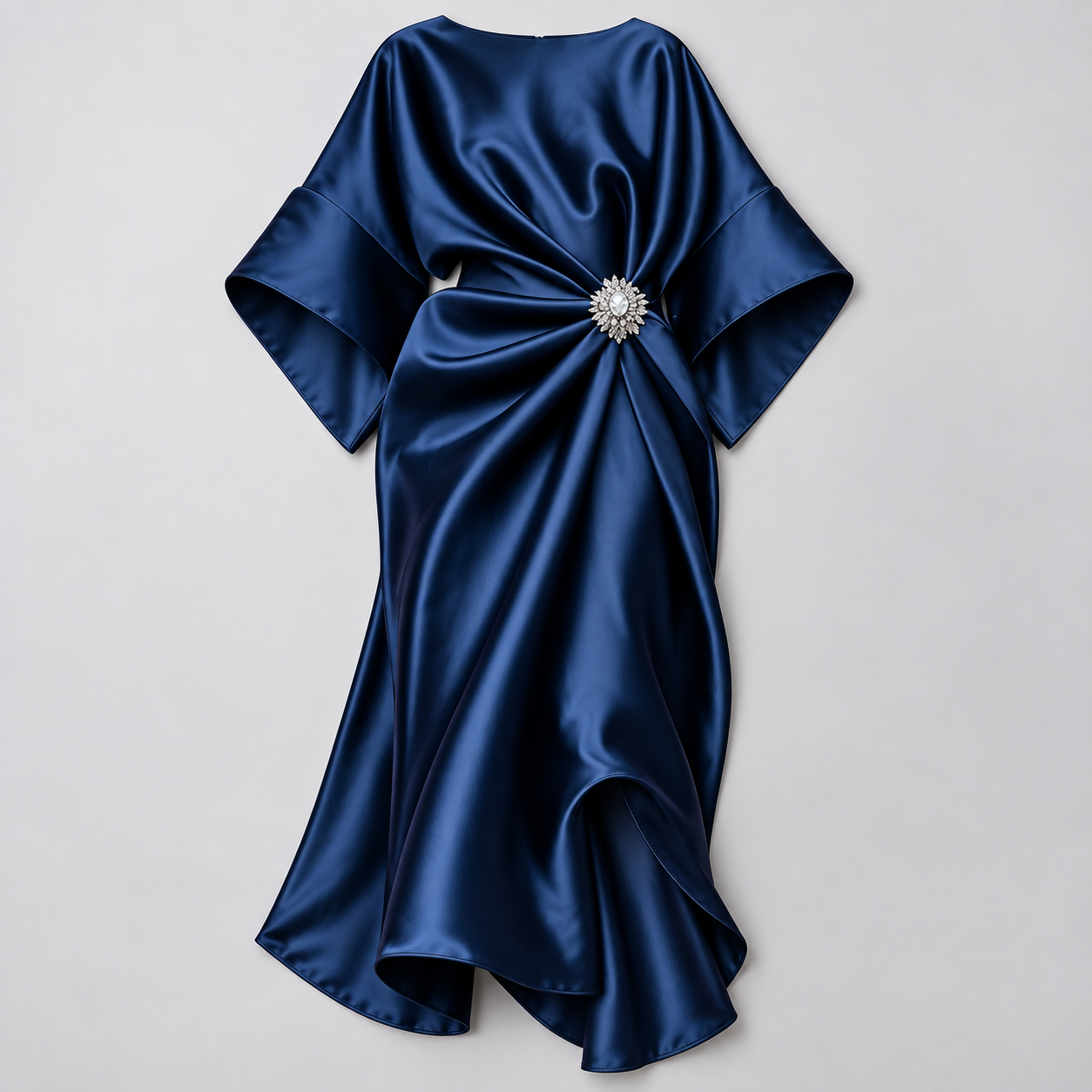 Vestido Midi Cruzado y Acampanado con Mangas Amplias | Corte Fluido y Femenino | Estilo para Bodas y Eventos Especiales
