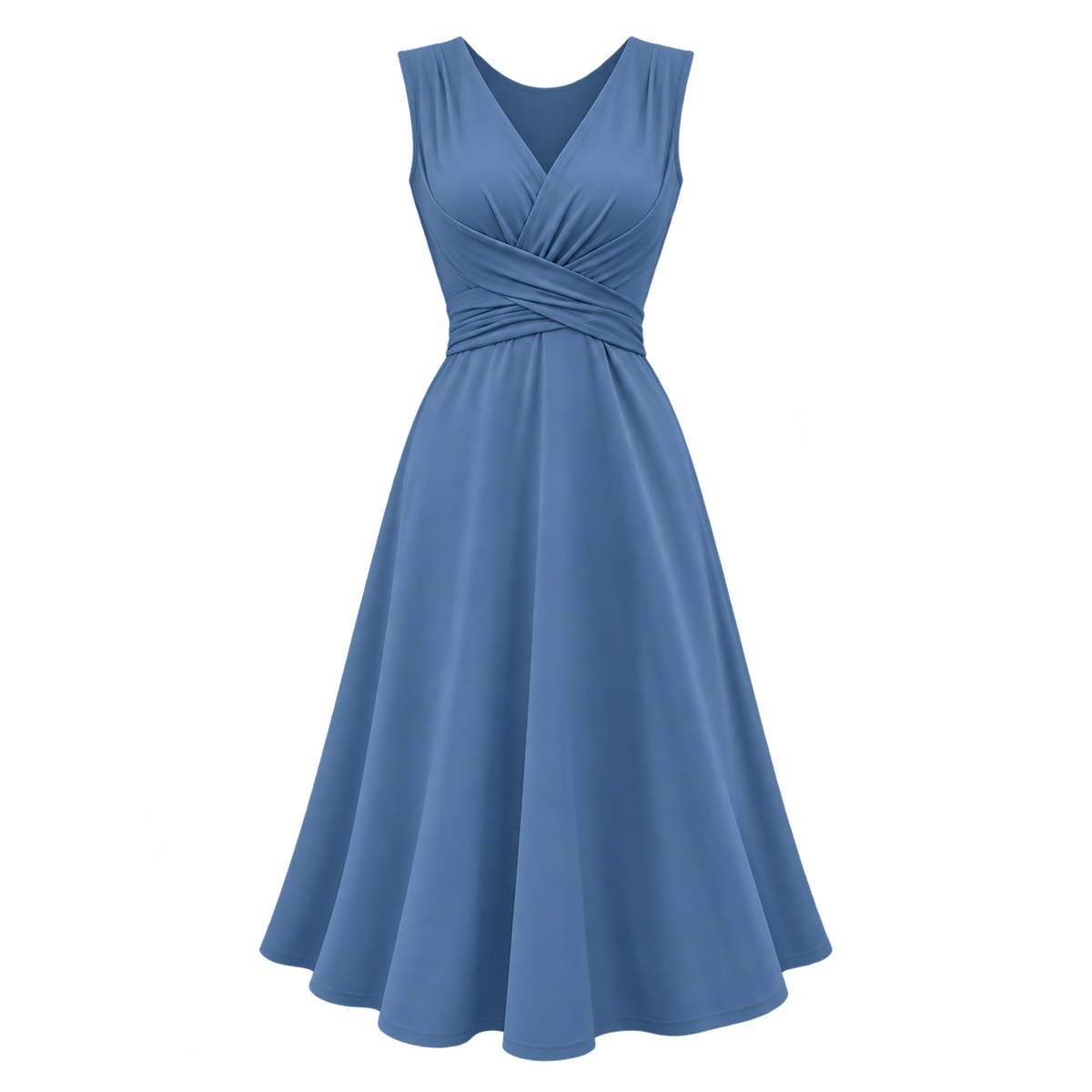Vestido midi de mujer con escote en V y corte entallado
