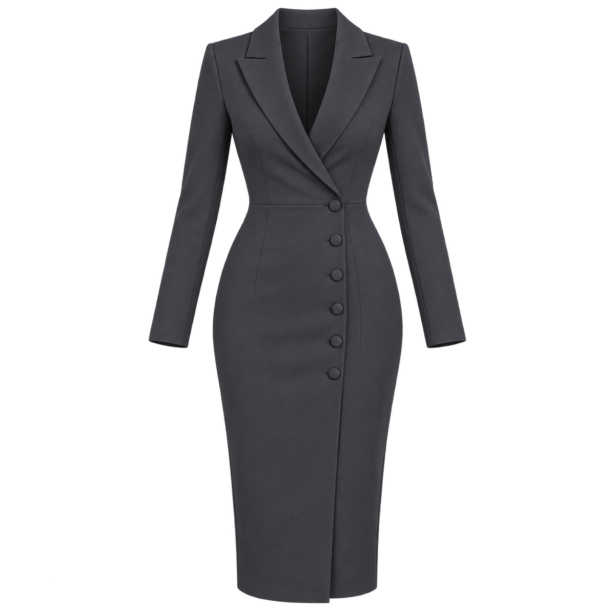Vestido Blazer Mujer con Escote Cruzado en V y Fila de Botones