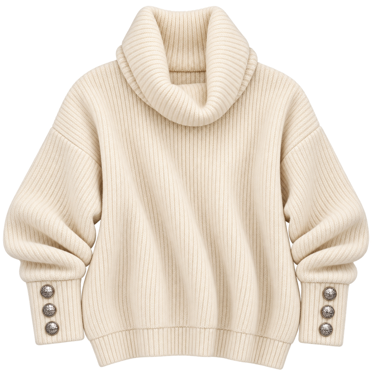 Jersey de punto fino para mujer con cuello alto y detalles de botones