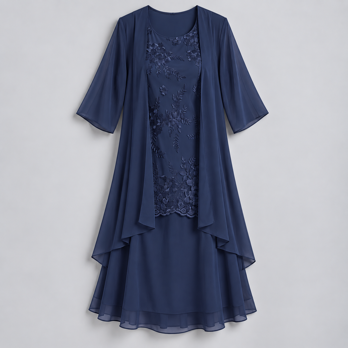 Vestido Largo de Dos Piezas con Encaje y Gasa | Capa Superior Texturizada y Caída Fluida | Estilo Romántico para Eventos Especiales