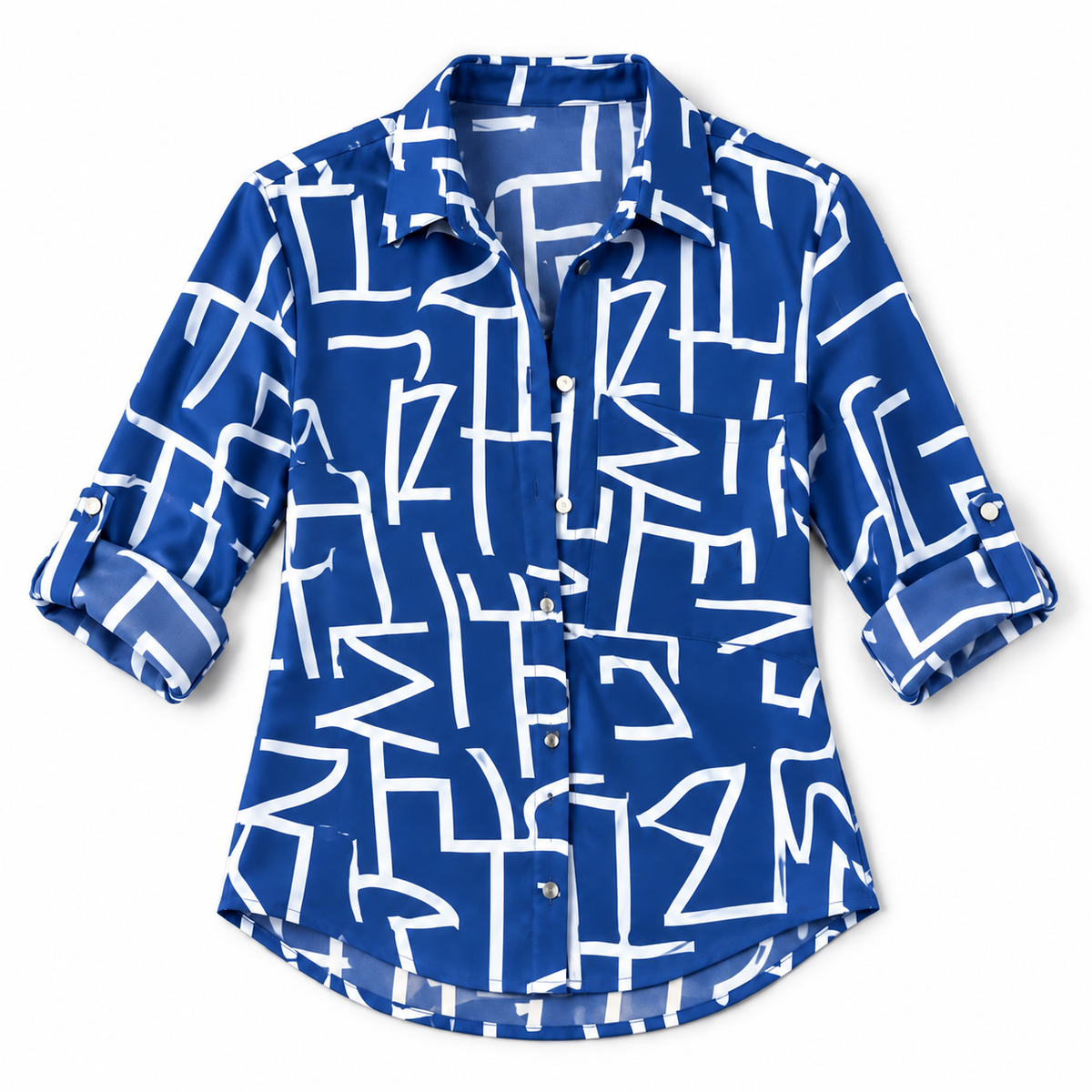 Blusa de Satén para Mujer con Estampado Geométrico | Corte Regular | Abotonada, Manga Larga, Resistente a Arrugas | Ropa de Trabajo, Ropa de Noche