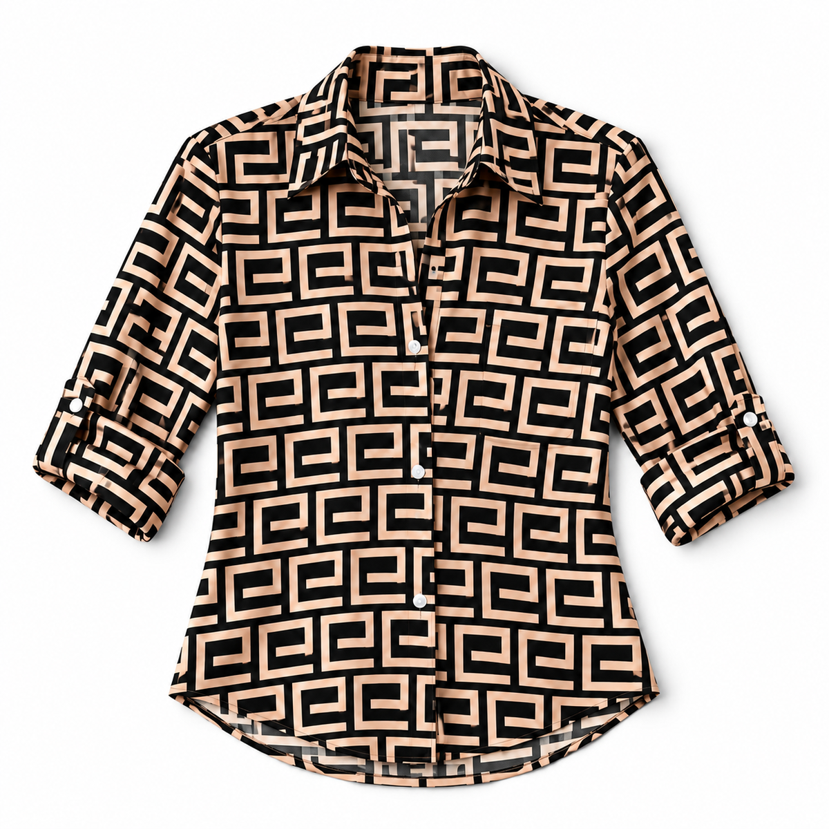 Blusa de Satén para Mujer con Estampado Geométrico | Corte Regular | Abotonada, Manga Larga, Resistente a Arrugas | Ropa de Trabajo, Ropa de Noche