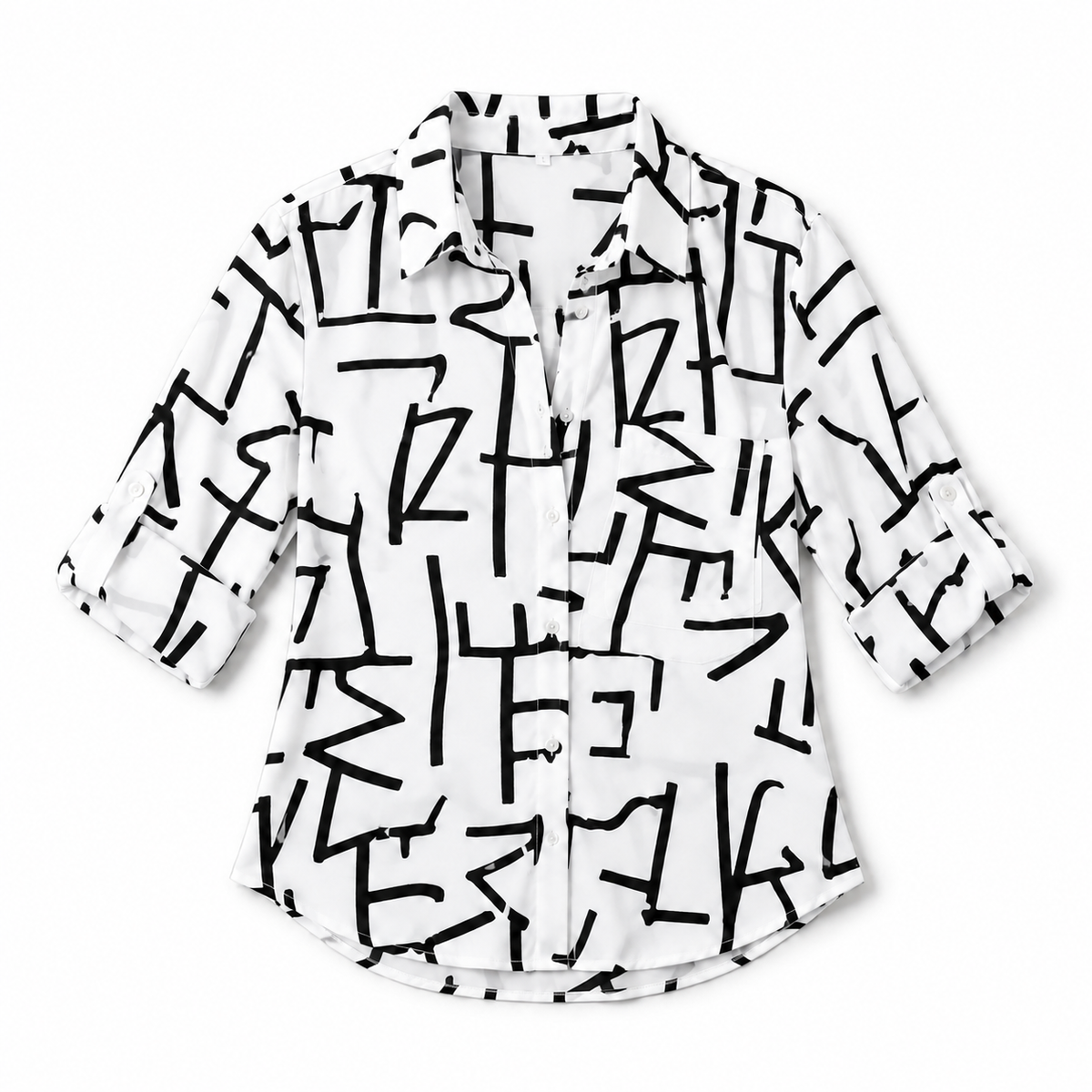 Blusa de Satén para Mujer con Estampado Geométrico | Corte Regular | Abotonada, Manga Larga, Resistente a Arrugas | Ropa de Trabajo, Ropa de Noche