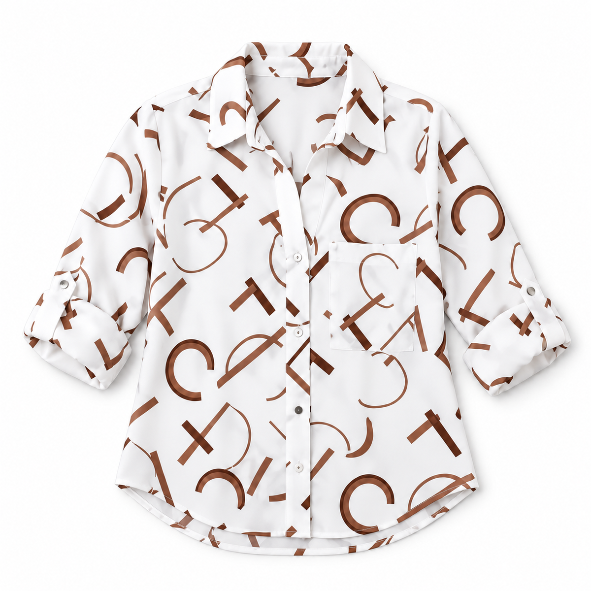 Blusa de Satén para Mujer con Estampado Geométrico | Corte Regular | Abotonada, Manga Larga, Resistente a Arrugas | Ropa de Trabajo, Ropa de Noche
