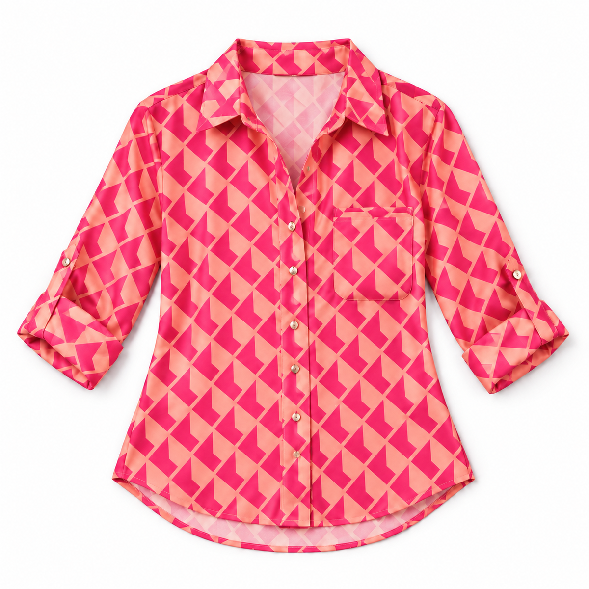 Blusa de Satén para Mujer con Estampado Geométrico | Corte Regular | Abotonada, Manga Larga, Resistente a Arrugas | Ropa de Trabajo, Ropa de Noche