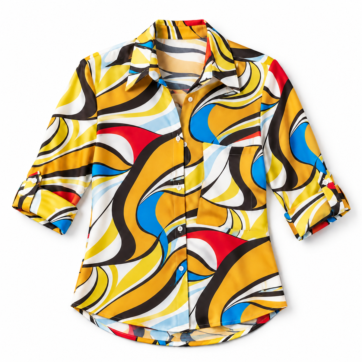 Blusa de Satén para Mujer con Estampado Geométrico | Corte Regular | Abotonada, Manga Larga, Resistente a Arrugas | Ropa de Trabajo, Ropa de Noche
