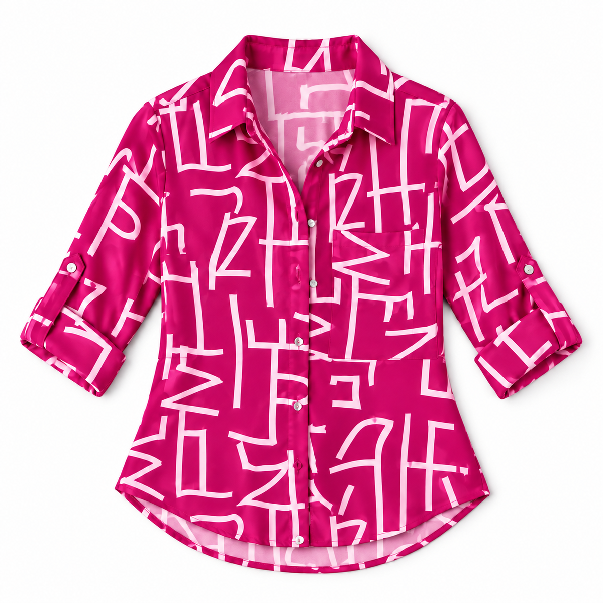 Blusa de Satén para Mujer con Estampado Geométrico | Corte Regular | Abotonada, Manga Larga, Resistente a Arrugas | Ropa de Trabajo, Ropa de Noche
