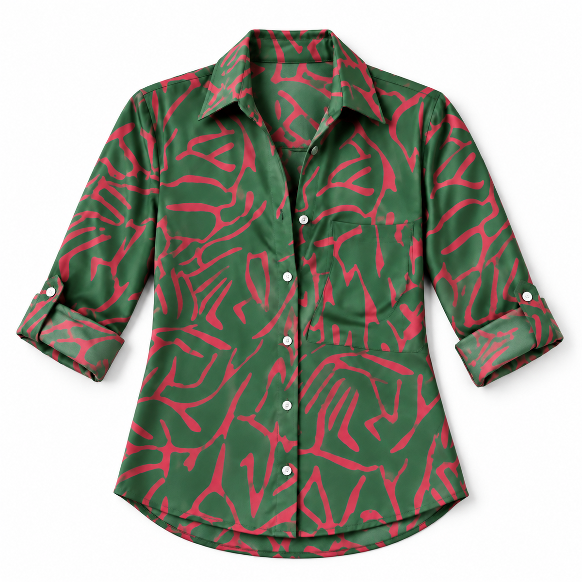Blusa de Satén para Mujer con Estampado Geométrico | Corte Regular | Abotonada, Manga Larga, Resistente a Arrugas | Ropa de Trabajo, Ropa de Noche