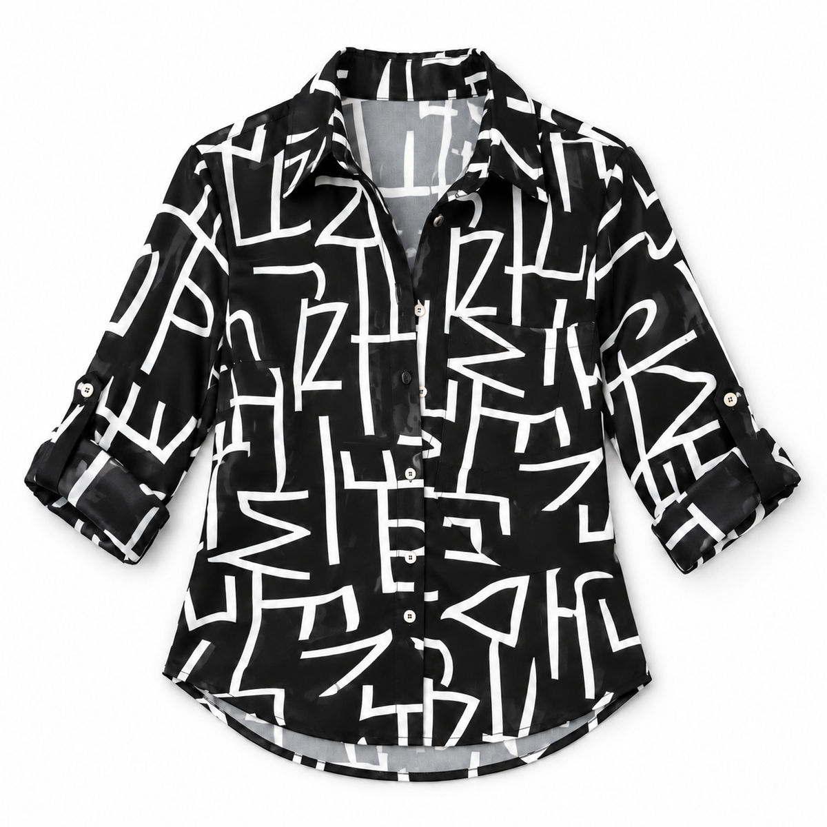 Blusa de Satén para Mujer con Estampado Geométrico | Corte Regular | Abotonada, Manga Larga, Resistente a Arrugas | Ropa de Trabajo, Ropa de Noche