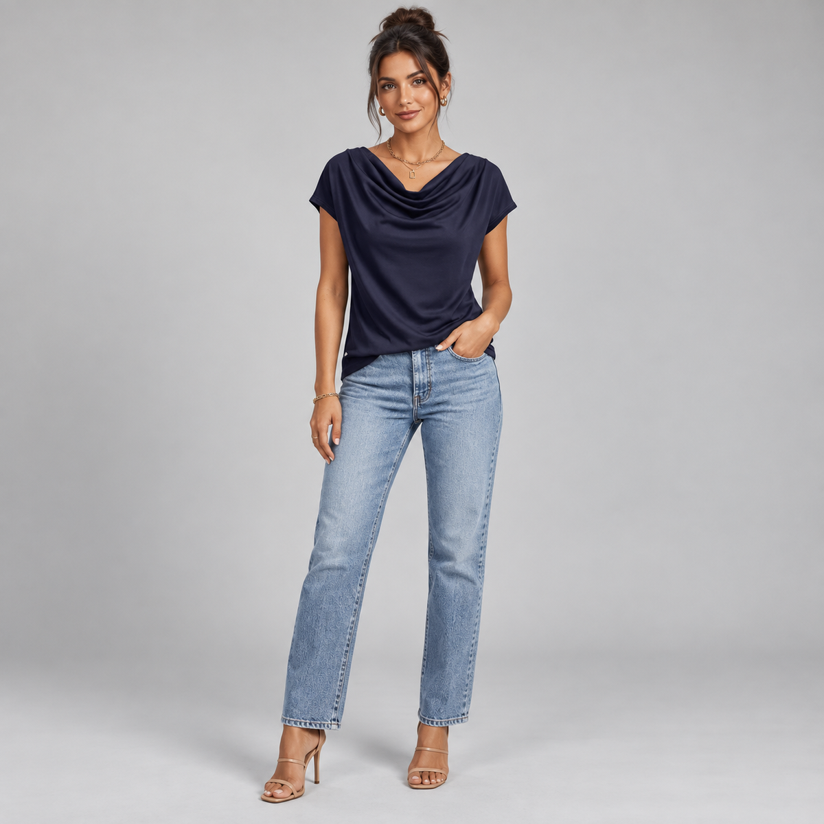 Top de Jersey Elástico para Mujer con Cuello Vuelto | Ajuste Slim | Cuello Alto, Mangas Largas, Comodidad Elástica | De Oficina a Noche