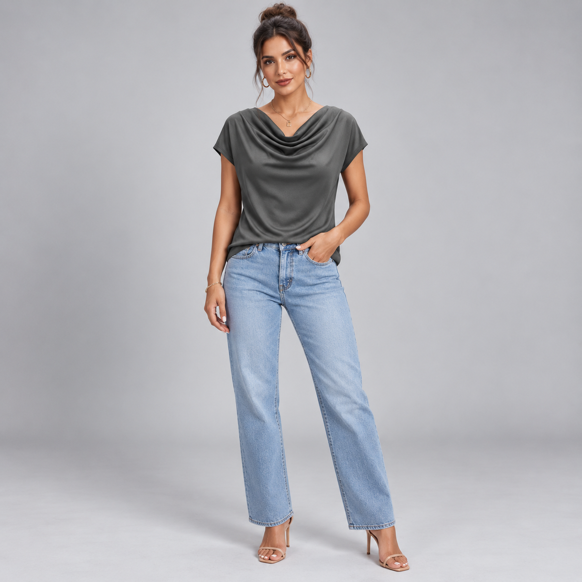 Top de Jersey Elástico para Mujer con Cuello Vuelto | Ajuste Slim | Cuello Alto, Mangas Largas, Comodidad Elástica | De Oficina a Noche