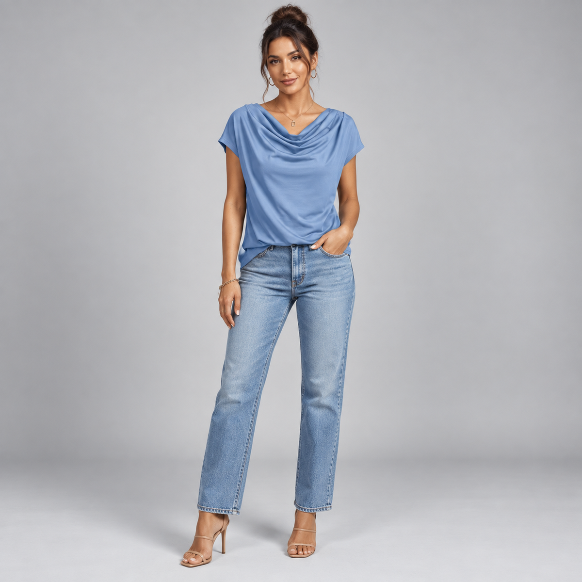 Top de Jersey Elástico para Mujer con Cuello Vuelto | Ajuste Slim | Cuello Alto, Mangas Largas, Comodidad Elástica | De Oficina a Noche
