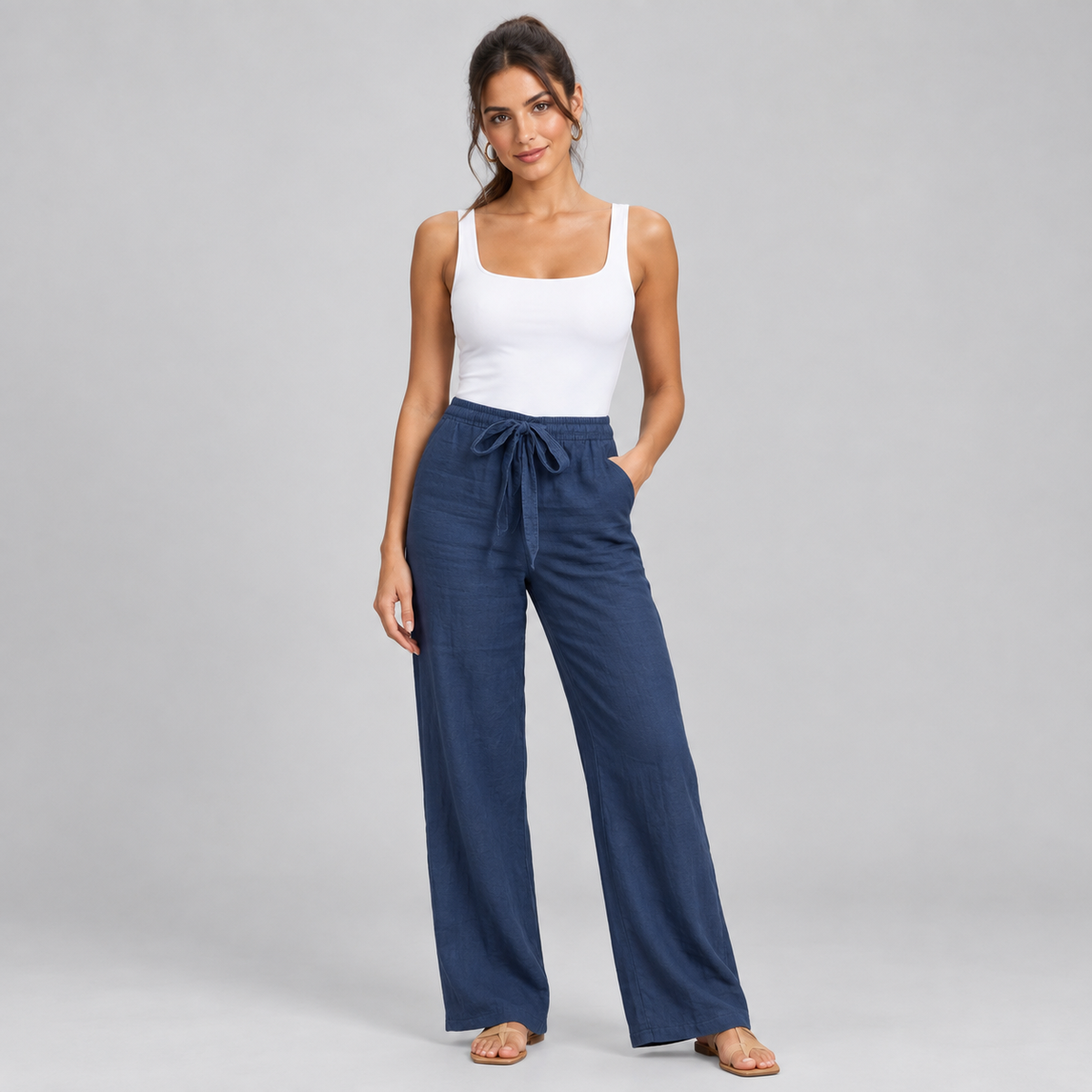 Pantalón Recto de Mujer con Cintura Elástica | Cordón Ajustable y Piernas Largas | Corte Fluido para Oficina y Uso Diario